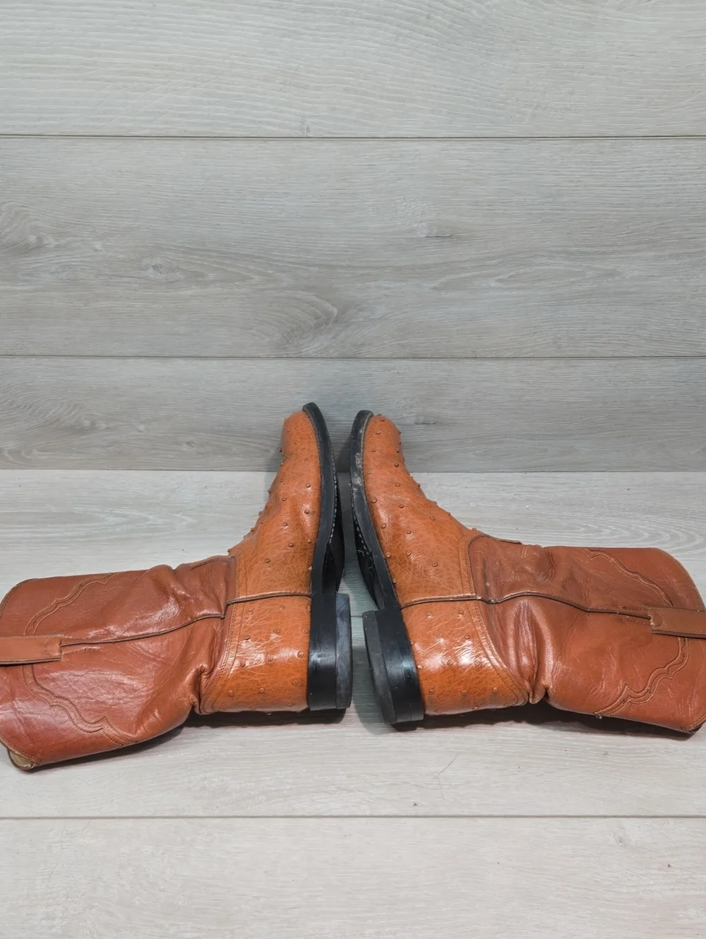 Vintage Justin Basics Mens JBL6002 Ostrich Leather Shoes Boots Sz 9B